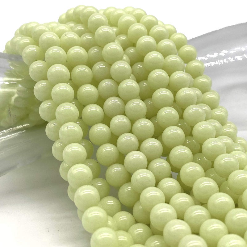 ABC GEMS USA ABCGEMS Glow-in-Dark Mexican Olive-Green Aragonite Beads (AKA Cave Calcite- Extremely Rare) Healing Energy Chakra Crystal Stone Ideal for Bracelet Necklace DIY Jewelry Making Smooth Round Tiny 6mm - Image 2